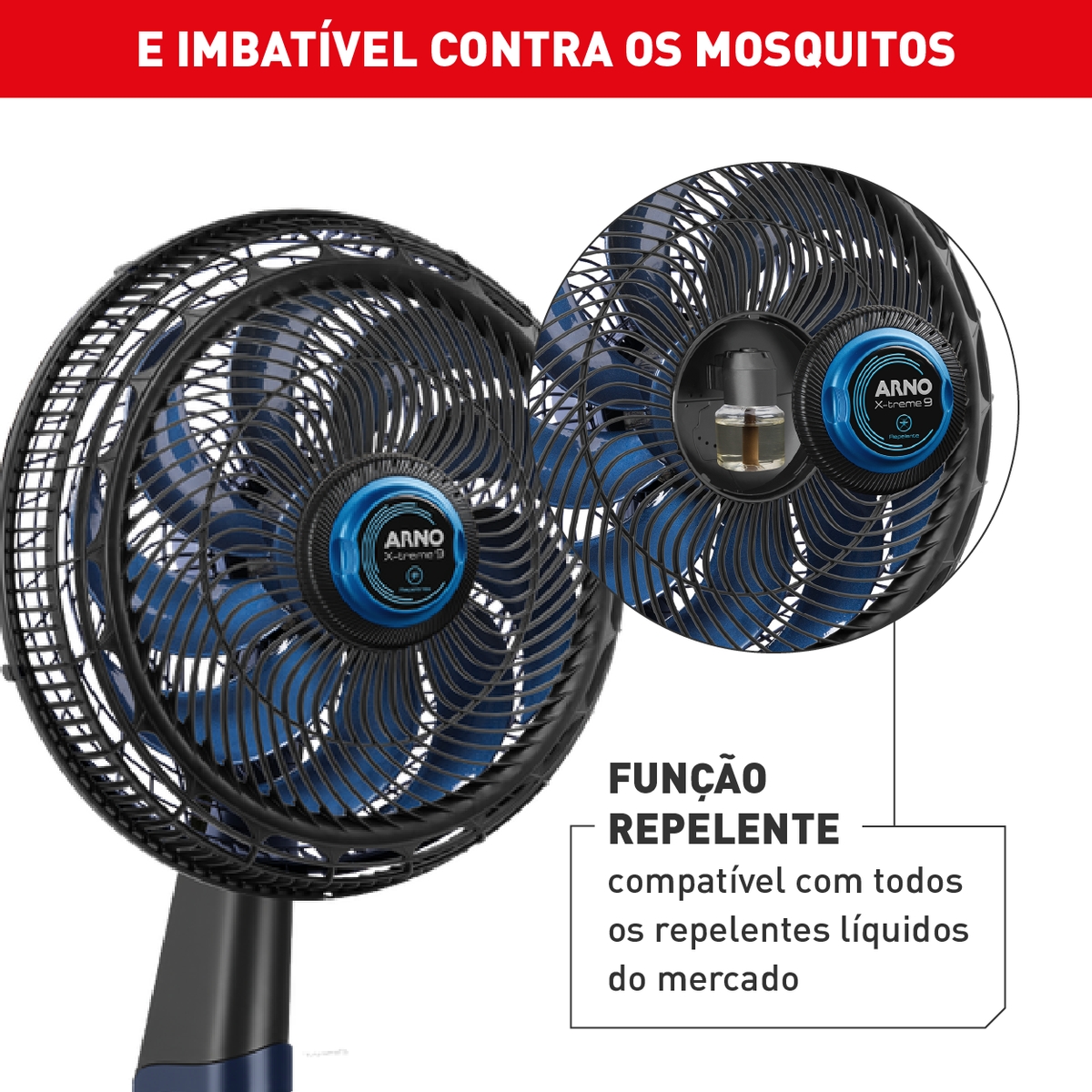 Ventilador de Coluna 40cm Arno X-TREME 9, 9 PÁS, 160W 127V, Repelente Líquido VE9R