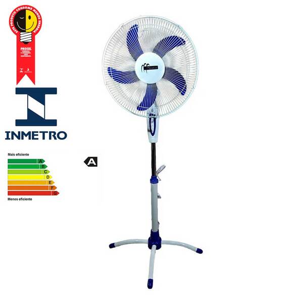 Ventilador De Coluna Com Luz 44cm 5 Pás Em Azul E Branco