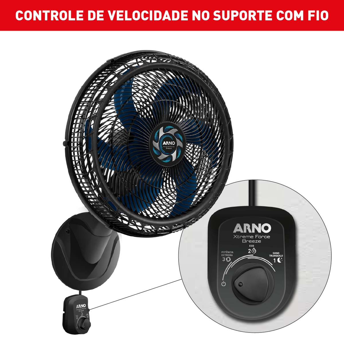 Ventilador de Parede 50cm Arno Xtreme Force Breeze, 6 PÁS, 126W VB51