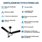 Ventilador De Teto Citrino New Preto Led 18w 6000k 220v Tron