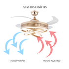 Ventilador de Teto com Lustre 001G Retrátil LED 3 Cores 6 Vel