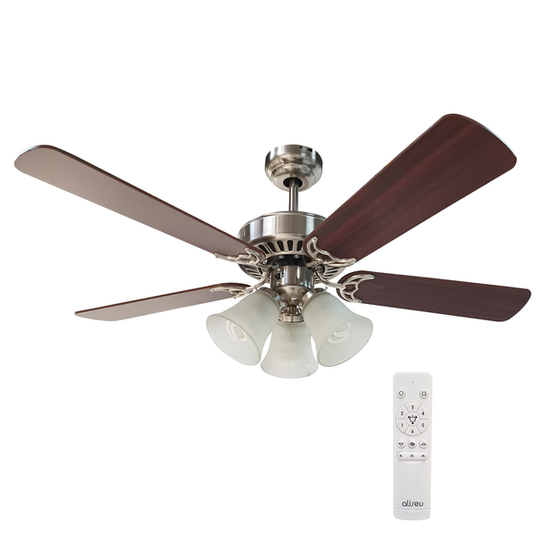 Ventilador de Teto com Controle Remoto 5 Pás 1,02 m Cromado Bivolt Vintage Aliseu