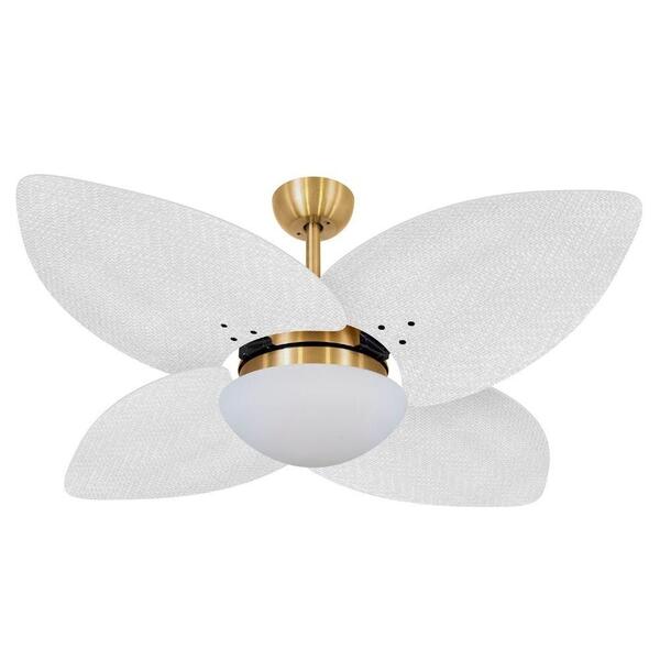 Ventilador De Teto Dourado Dunamis Palmae 4 Pás Branco 127v