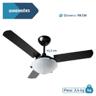 Ventilador De Teto Silencioso Potente 3 Pás Citrino Preto 220v
