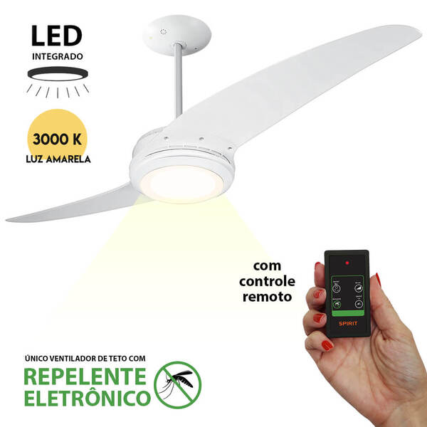 Ventilador De Teto Spirit 203 Branco Led Amarelo Repelente Co