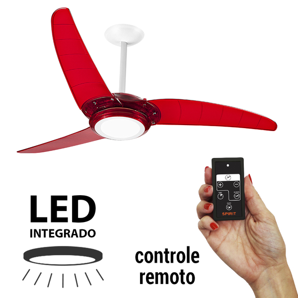Ventilador De Teto Spirit 303 Vermelho LED Controle Remoto -
