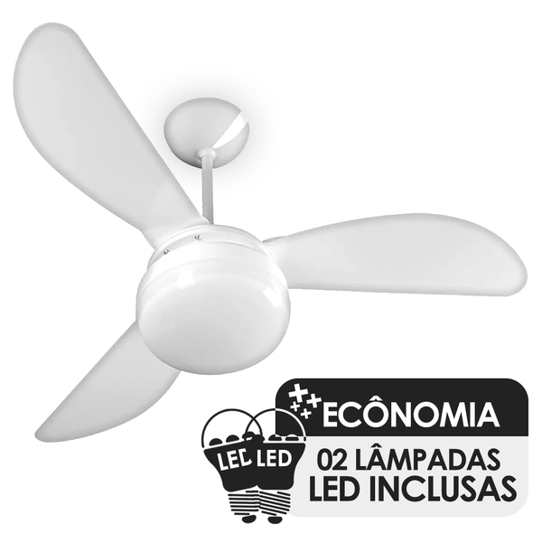 Ventilador De Teto Ventisol Fenix Branco 3 Pás, Cv3, 02 Lâmpa