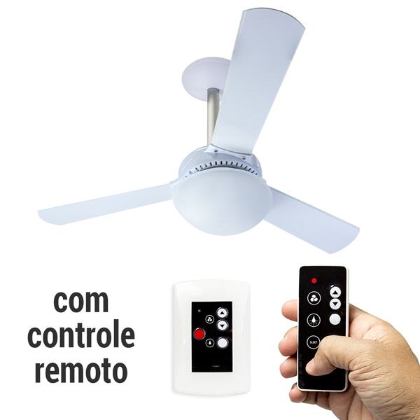 Ventilador de Teto Zenys 3 Pás Retas Branco C. Remoto - 127V
