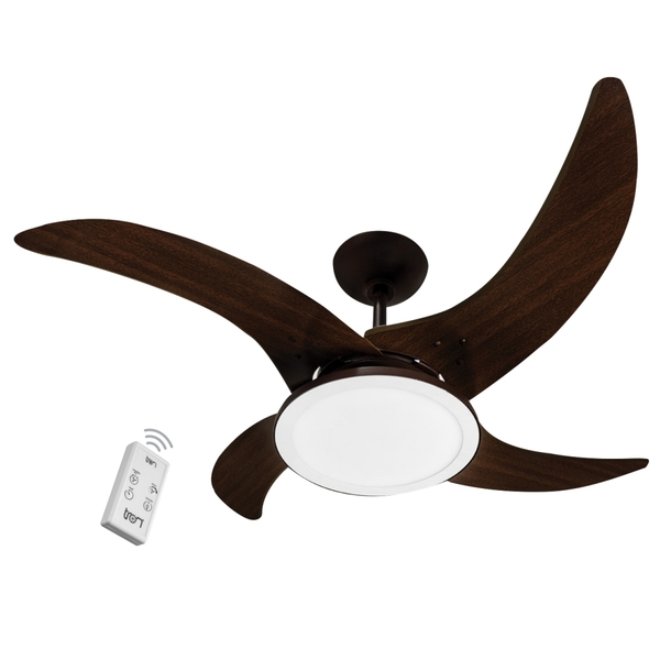 Ventilador Led Carvalho Marrom Café 4 Pás 220v E Controle Rem