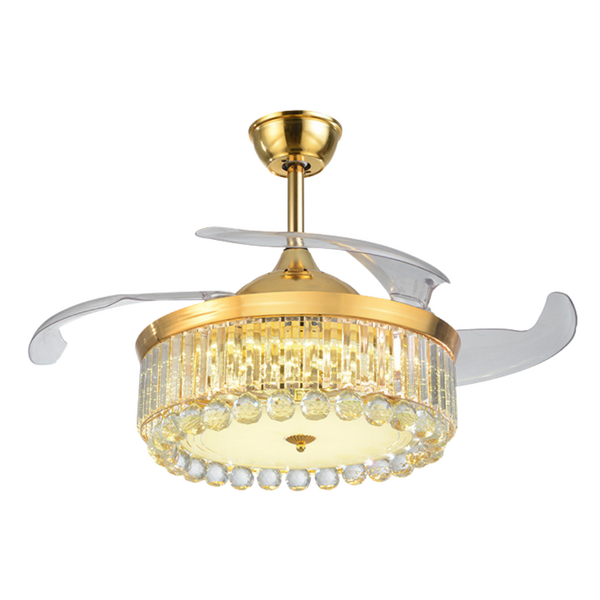 Ventilador Lustre Retrátil Luxo Cristal Led Controlo Remoto