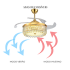 Ventilador Lustre Retrátil Luxo Cristal Led Controlo Remoto