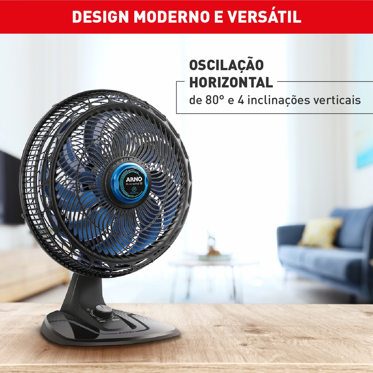 Ventilador de Mesa 40cm Arno X-TREME 9, 9 PÁS, 160W, Repelente Líquido VE95