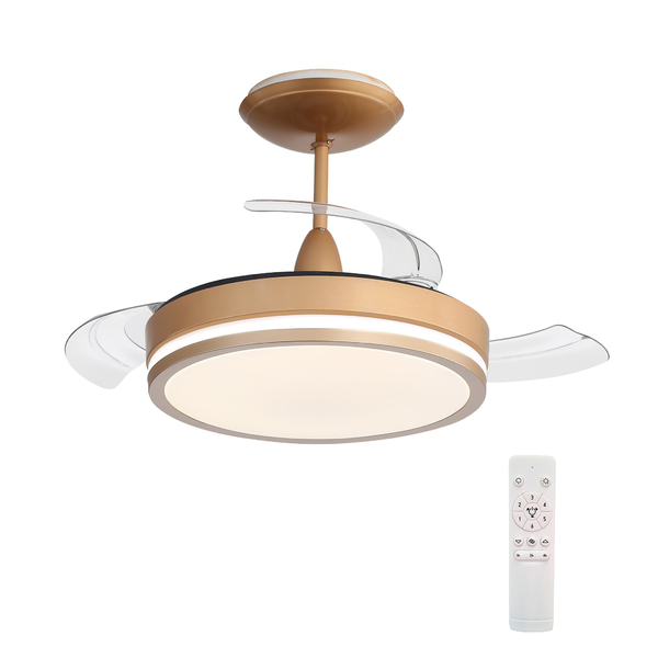 Ventilador de Teto Controle Remoto Retrátil 3 Pás 91cm Bivolt Dourado Inspire