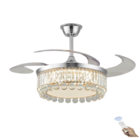 Ventilador Teto Retrátil Lustre Cristal Led Prata Controle Re