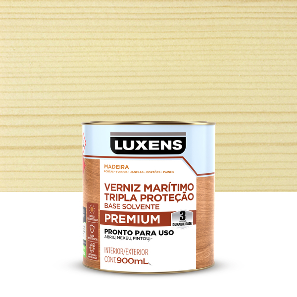 Verniz para Madeira Base Solvente Pronto para Uso Acetinado Tripla Proteção Incolor 900ml Luxens