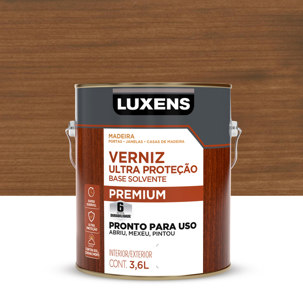 Verniz para Madeira Base Solvente Pronto para Uso Acetinado Ultra Proteção Imbuia 3,6L Luxens