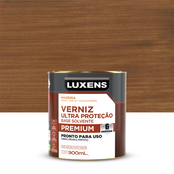Verniz para Madeira Base Solvente Pronto para Uso Acetinado Ultra Proteção Imbuia 900ml Luxens