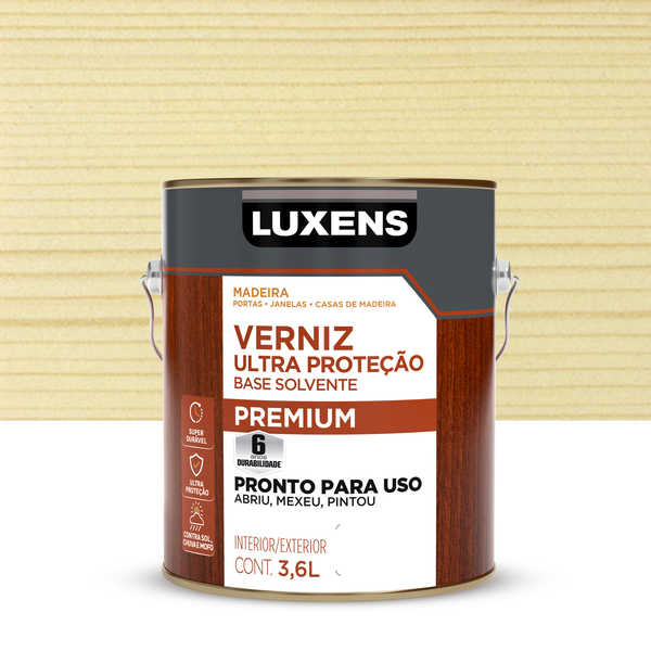 Verniz para Madeira Base Solvente Pronto para Uso Acetinado Ultra Proteção Incolor 3,6L Luxens