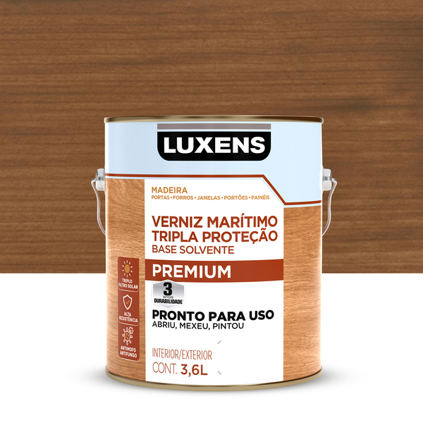 Verniz para Madeira Base Solvente Pronto para Uso Brilhante Tripla Proteção Imbuia 3,6L Luxens