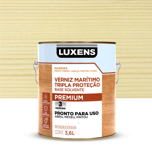 Verniz para Madeira Base Solvente Pronto para Uso Brilhante Tripla Proteção Incolor 3,6L Luxens