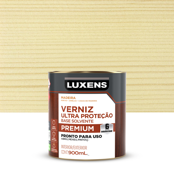 Verniz para Madeira Base Solvente Pronto para Uso Brilhante Ultra Proteção Incolor 900ml Luxens