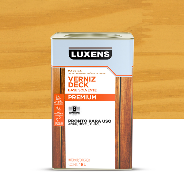 Verniz Deck para Madeira Base Solvente Semibrilho Natural 18L Luxens