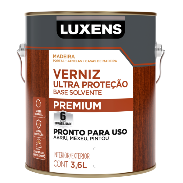 Verniz para Madeira Base Solvente Acetinado Ultra Proteção Mogno 3,6L Luxens