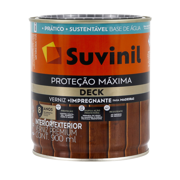 Verniz Solvente Deck Proteção Maxima  Acetinado Mogno 900mL Suvinil
