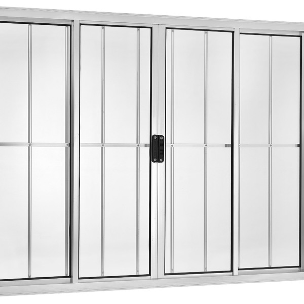 Vitrô 4 Folhas  De Correr Aluminio Brilhante Com Grade 1.00x1