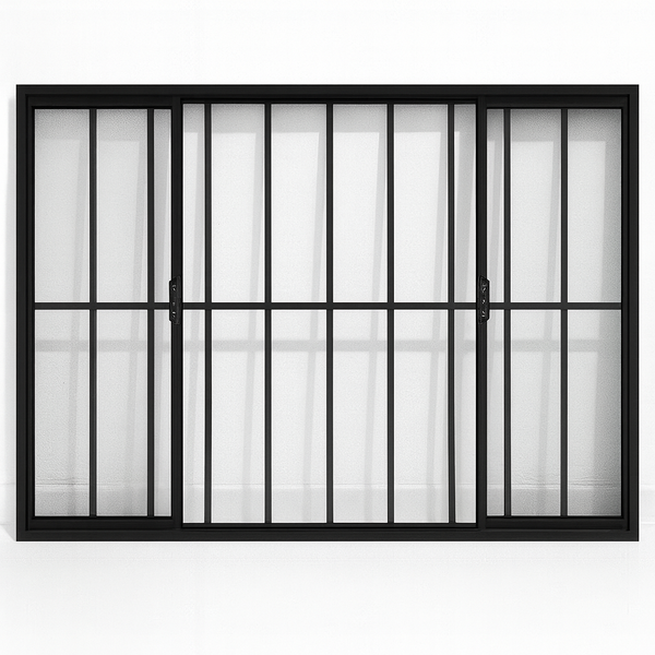 Vitrô 4 Folhas De Correr Aluminio Preto Com Grade 1,00x1,50