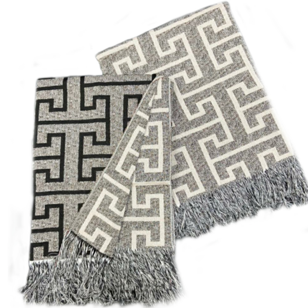 Xale Manta Decorativo Para Sofá 2 Lugares Estampa Creta Preto