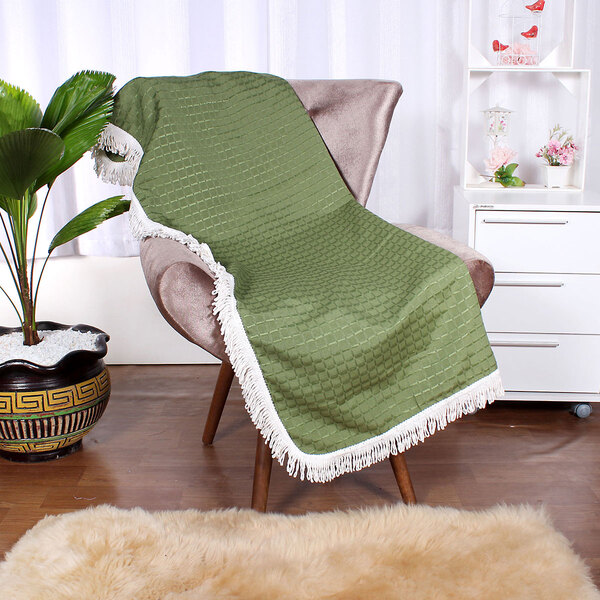 Xale Manta Para Sofá Verde Lisa 1,50m X 1,50m Com Franja