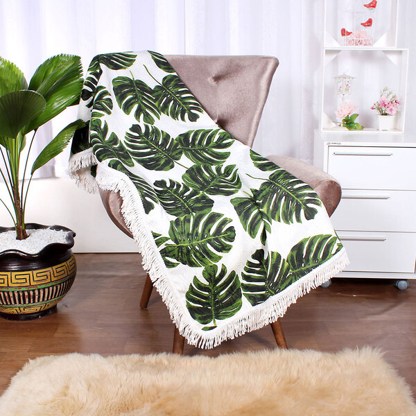 Xale Para Sofá Costela De Adão Verde Estampada 1,50m X 1,50m