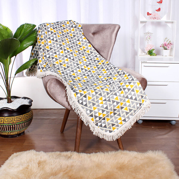 Xale Para Sofá Decorativo Amarelo Geométrico 1,50m X 1,50m Co
