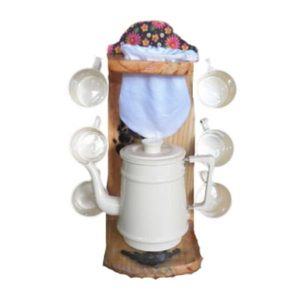 Xicara Café Gourmet Bege, Suporte, Coador, 6 Canecas, Bule 1l