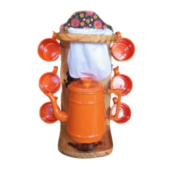 Xicara Café Gourmet Laranja, Suporte, Coador, 6 Canecas, Bule