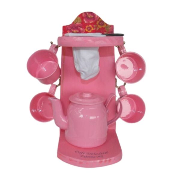 Xicara Café Gourmet Rosa Suporte Coador 4 Canecas Bule 4 Xica