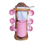 Xicara Café Gourmet Rosa Suporte Coador 6 Canecas Bule 1 Litro