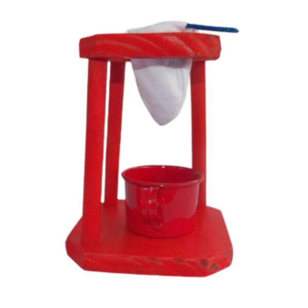 Xicara Com Mancebo Coador De Café Vermelho Retro Em Aluminio