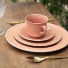 Xícara Com Pires Cerâmica Perla Rose Nude Mesa Posta