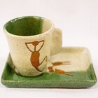 Xícara Com Pires Da Serra Da Capivara. Cor:verde