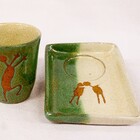 Xícara Com Pires Da Serra Da Capivara. Cor:verde