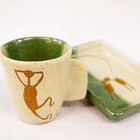 Xícara Com Pires Da Serra Da Capivara. Cor:verde