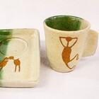 Xícara Com Pires Da Serra Da Capivara. Cor:verde