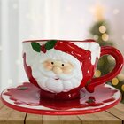 Xícara Com Pires Decorativo Natal Papai Noel Cerâmica 300ml