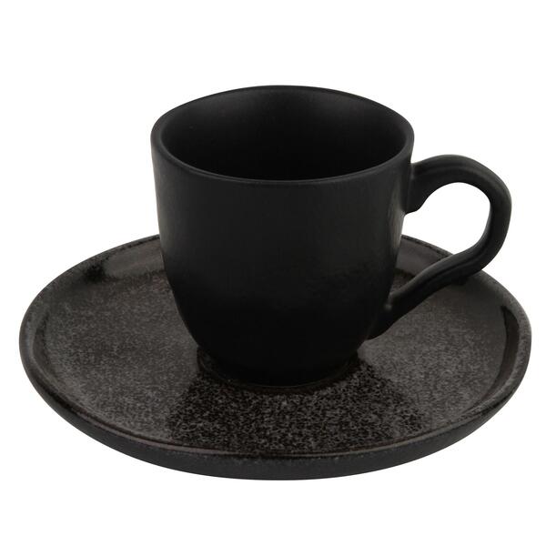 Xícara Com Pires Stoneware Black Sand - Porto Brasil