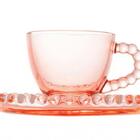 Xícara De Café Cristal Pires Coração Rosa 85ml - Wolff