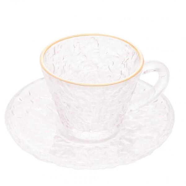 Xícara De Café Petra Cristal Com Pires E Borda Dourada 70ml