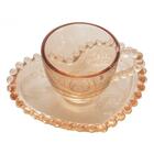 Xicara De Cha Com Pires De Coração Ambar Cristal 170ml