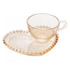 Xicara De Cha Com Pires De Coração Ambar Cristal 170ml